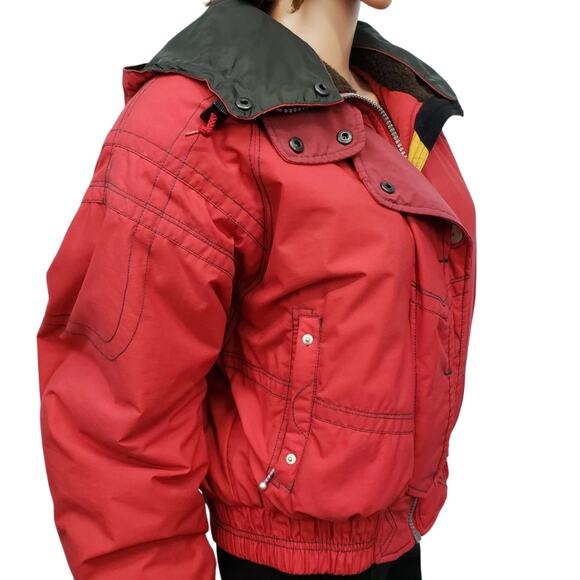 Vintage Obermeyer Snow Ski Bomber Jacket w Hood Full Zip Snap Red Insulated 10 - Picture 6 of 16